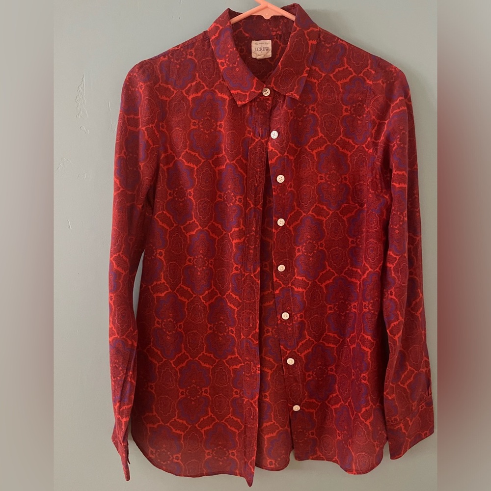 J.Crew silk blend bohemian button down fitted stylish top